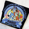 Personalized tshirt with cartoon characters and text on a white background