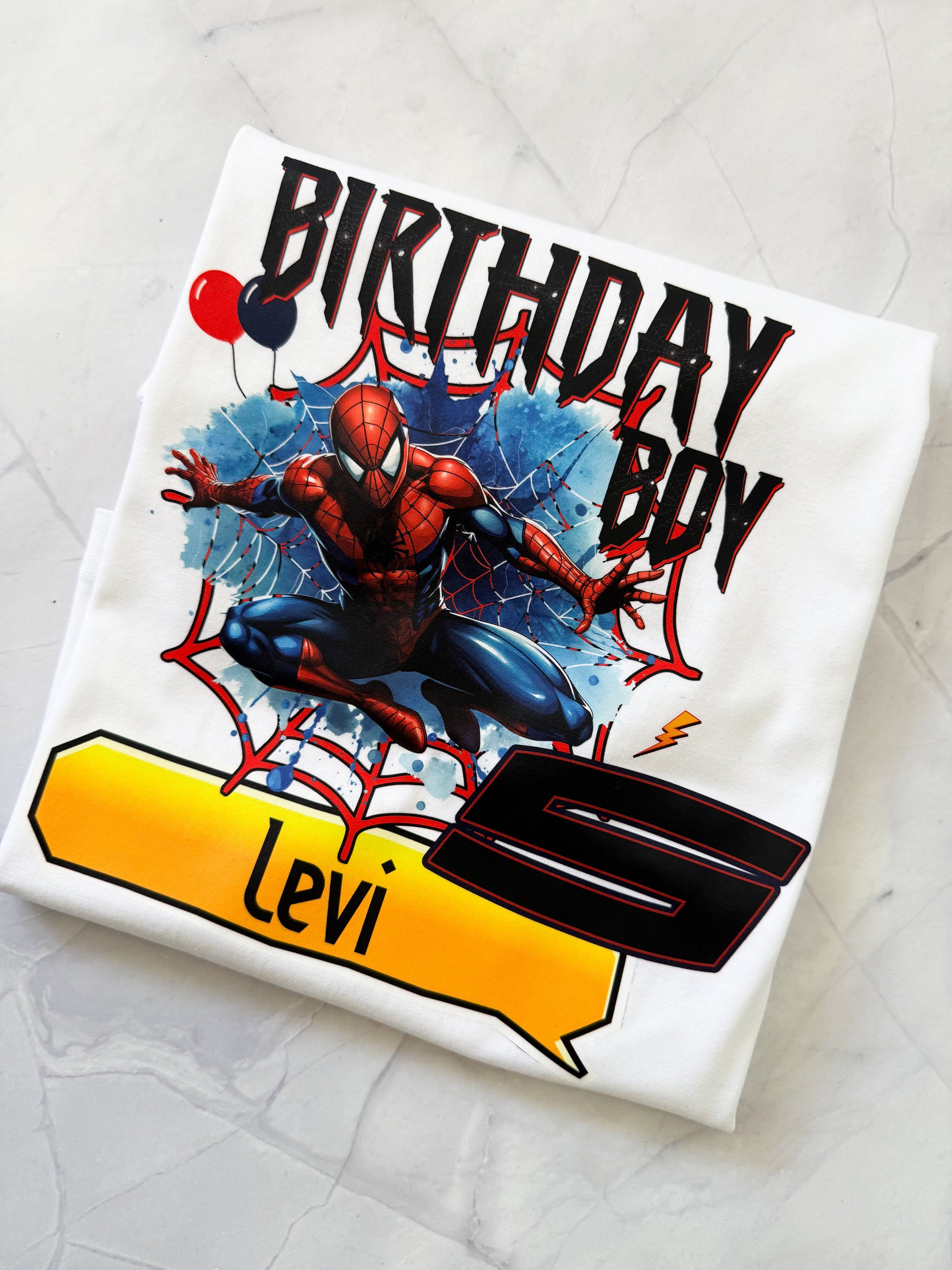 Custom superhero birthday shirt for kids – Spiderman themed party outfit