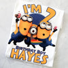 Child wearing Minions birthday t-shirt at party