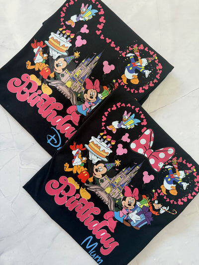 Close-up of “Royal Birthday Gang” text and crown design on white t-shirt