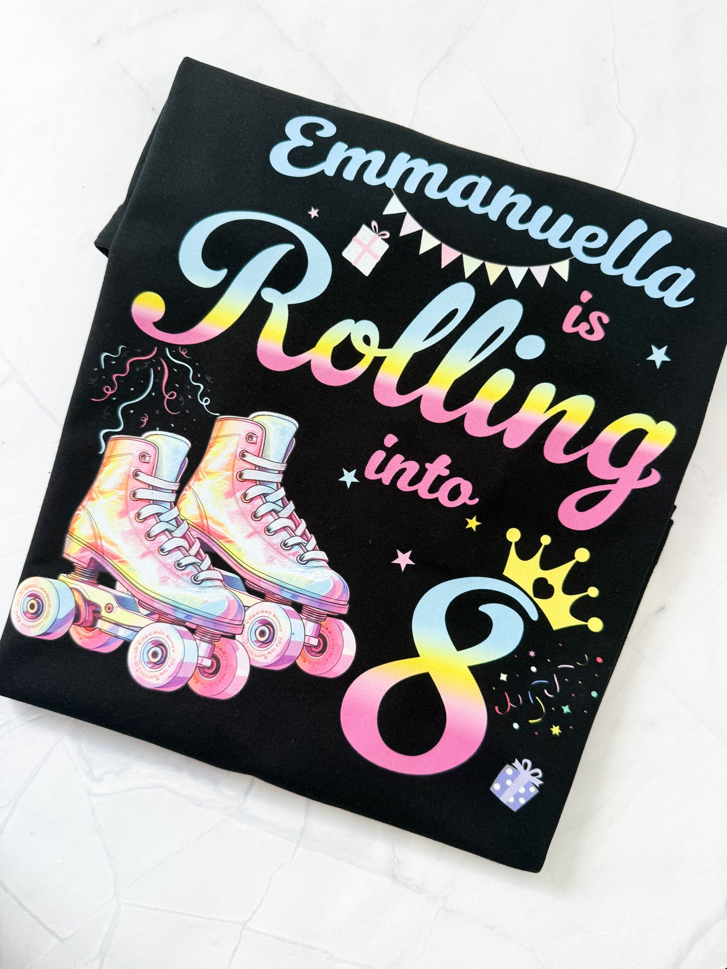  Personalised roller skate birthday tee for children