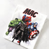 Close-up of superhero character print on birthday t-shirt