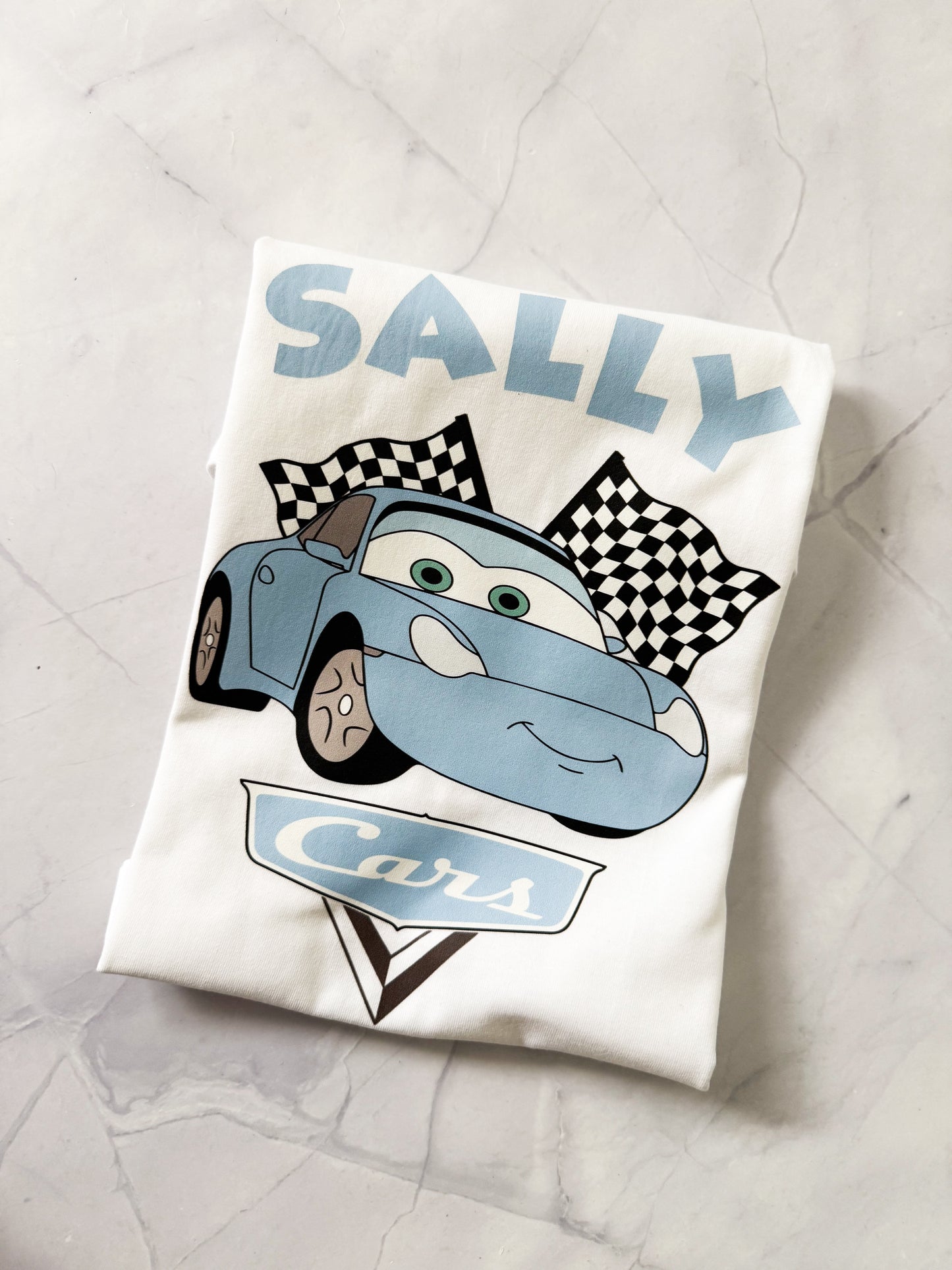 Flat Lay Fast & Furious Family Disney Cars inspired racing t-shirt
