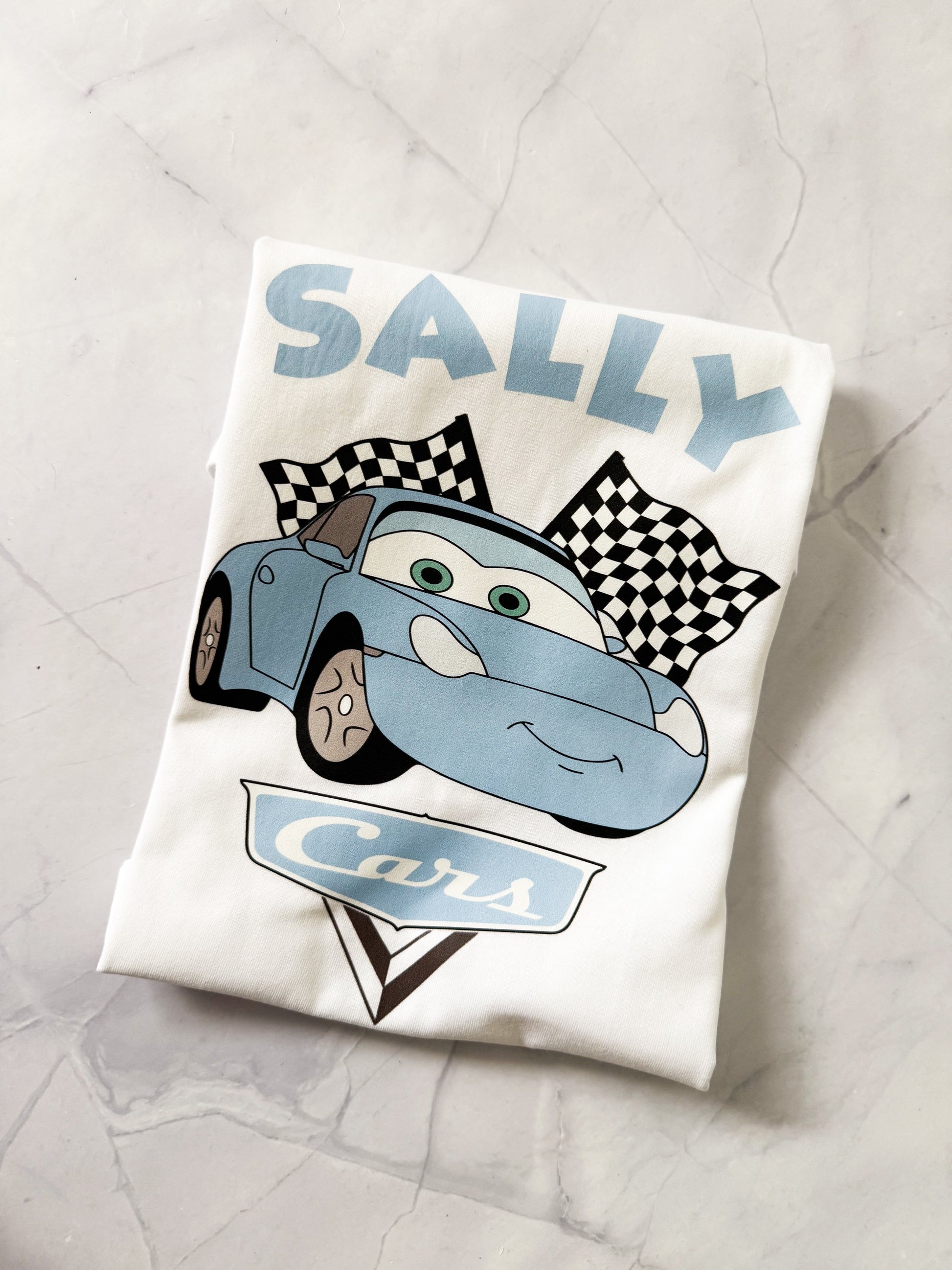 Flat Lay Fast & Furious Family Disney Cars inspired racing t-shirt