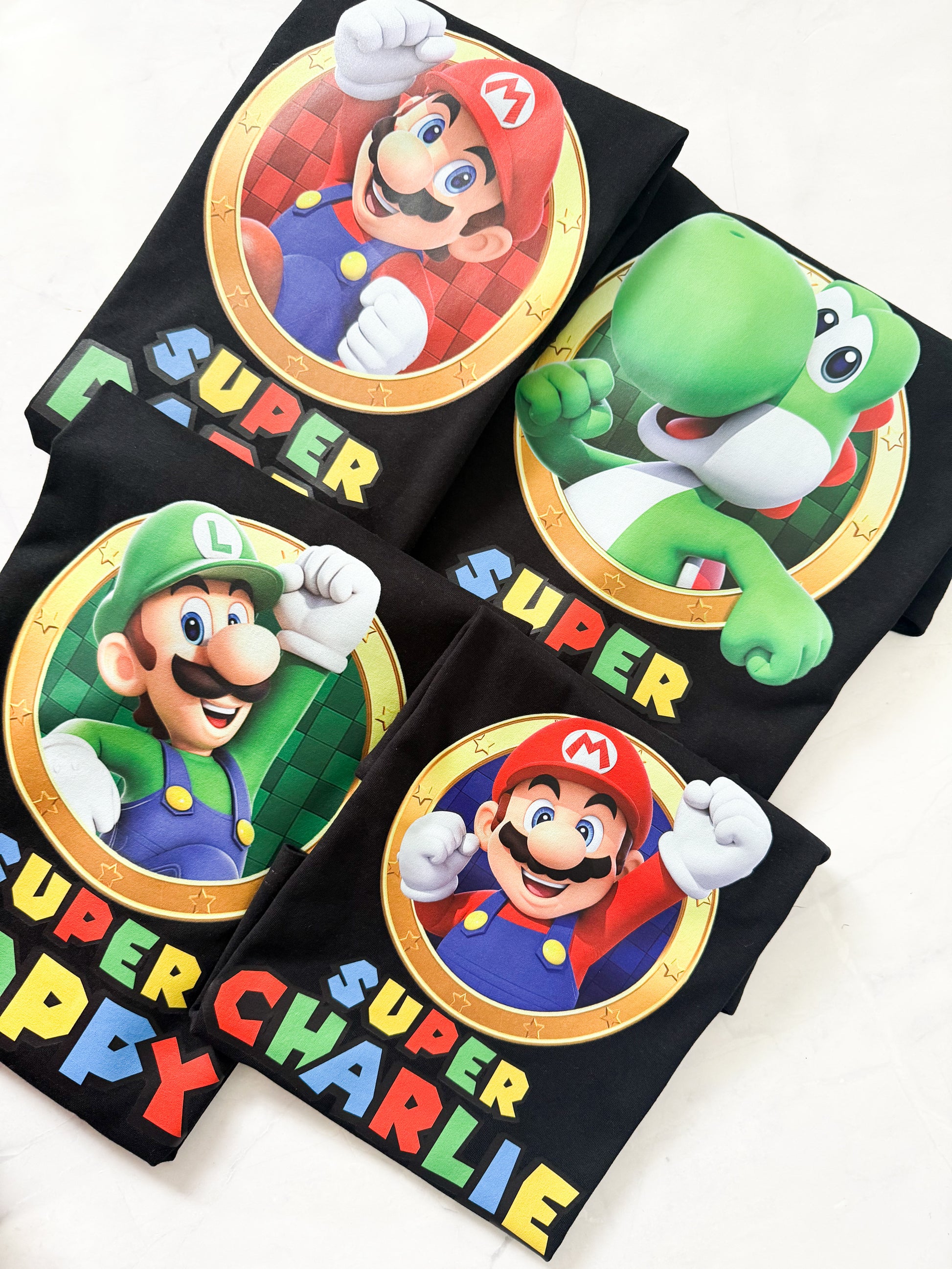 Super Mario inspired kids birthday t-shirt front design