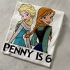 Close-up of Sister Magic T-Shirt highlighting detailed Elsa and Anna artwork and print quality