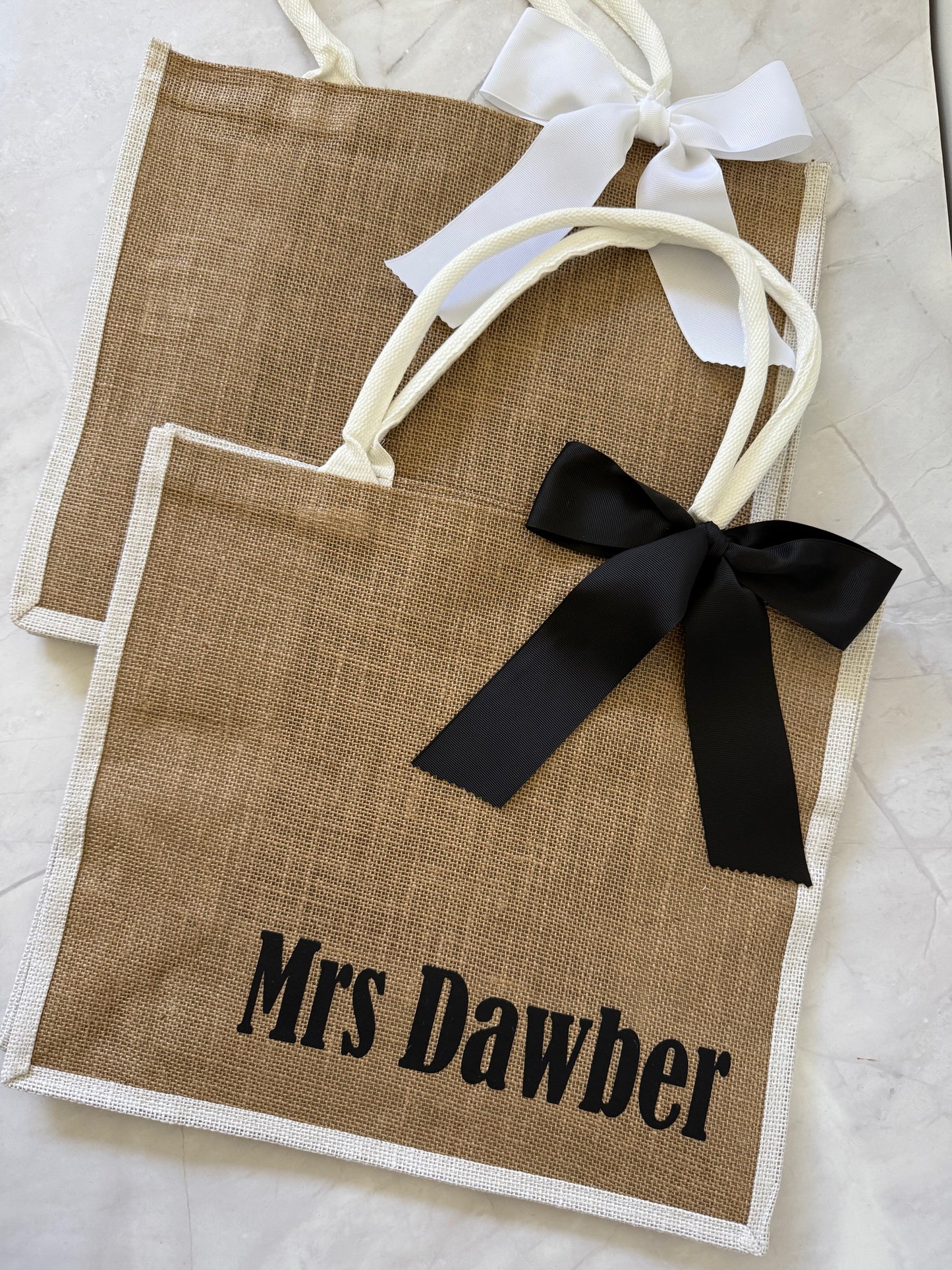 Personalised Large Jute Tote Bag - White