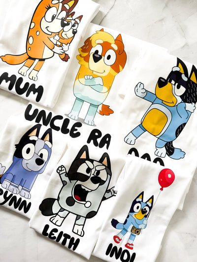Custom Bluey Inspired TShirt – Pick your Character (Image Set 2)