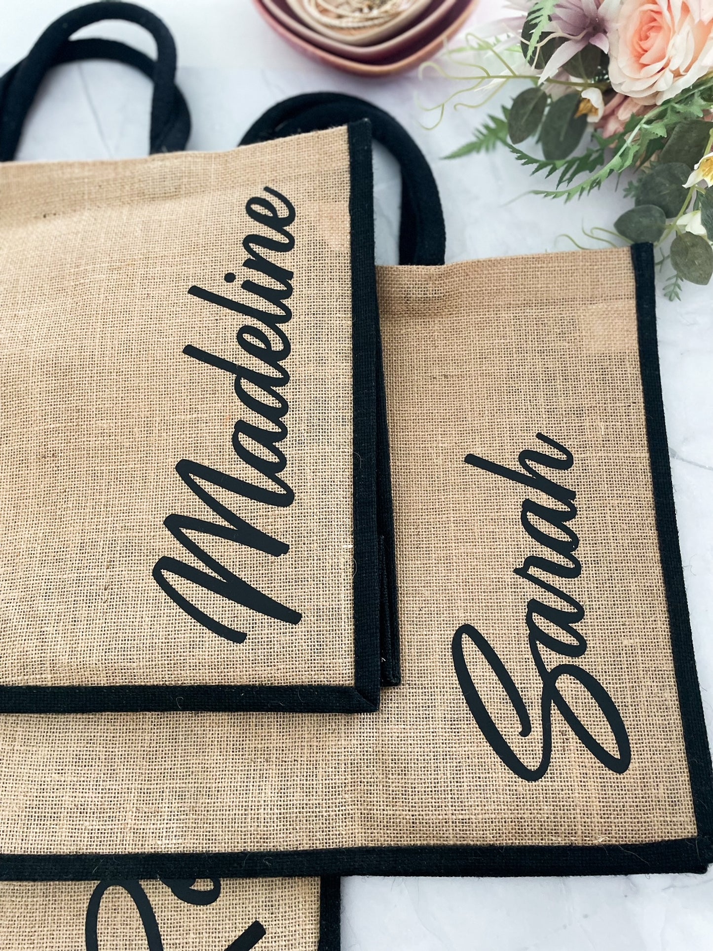 Personalised Large Jute Tote Bag - Black