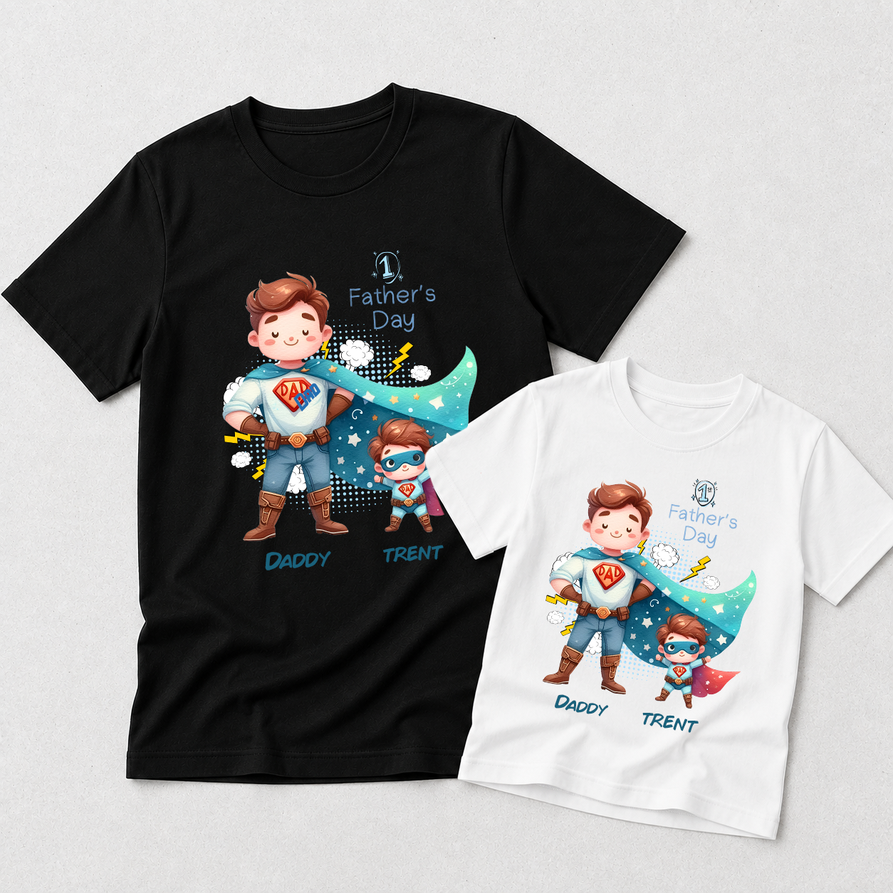 Superhero Dad Series 3 - 1st Fathers Day Matching Tshirt