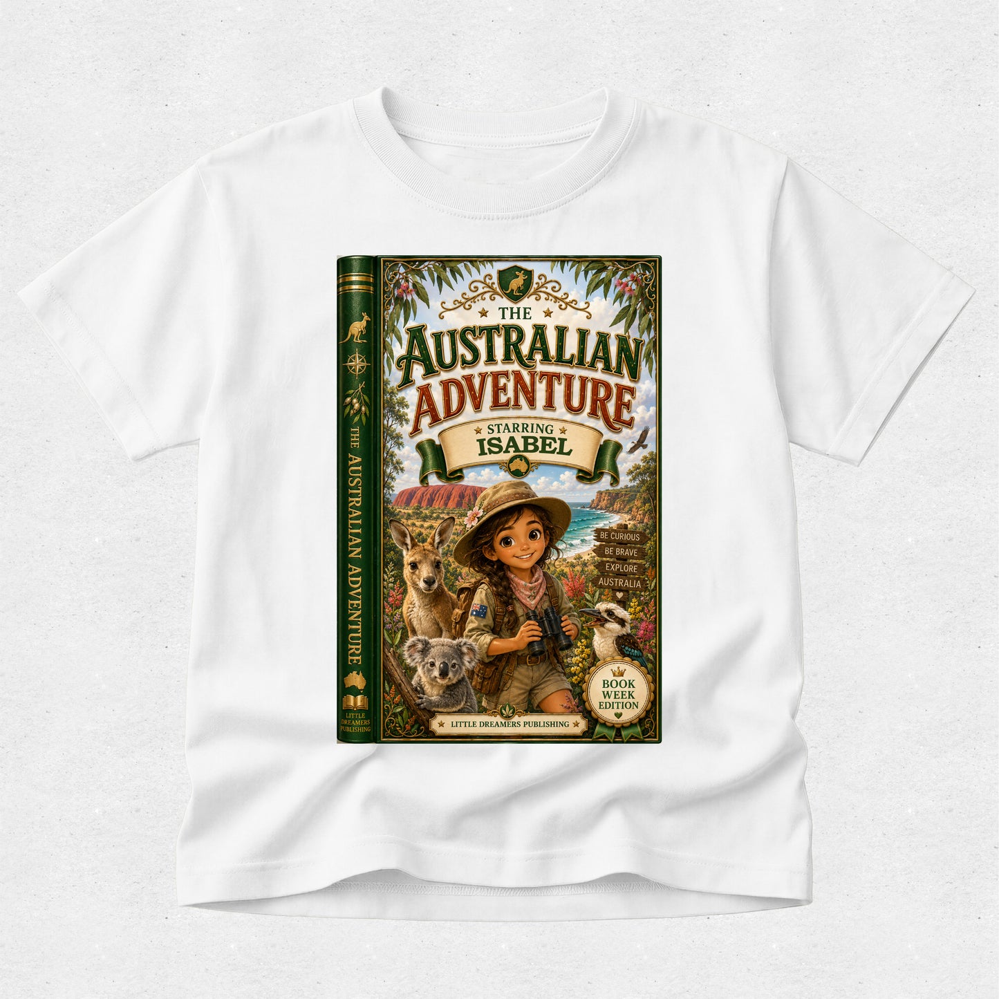 Personalised Book Starring your Child Tshirt - Book Week - Australian Adventure Girl