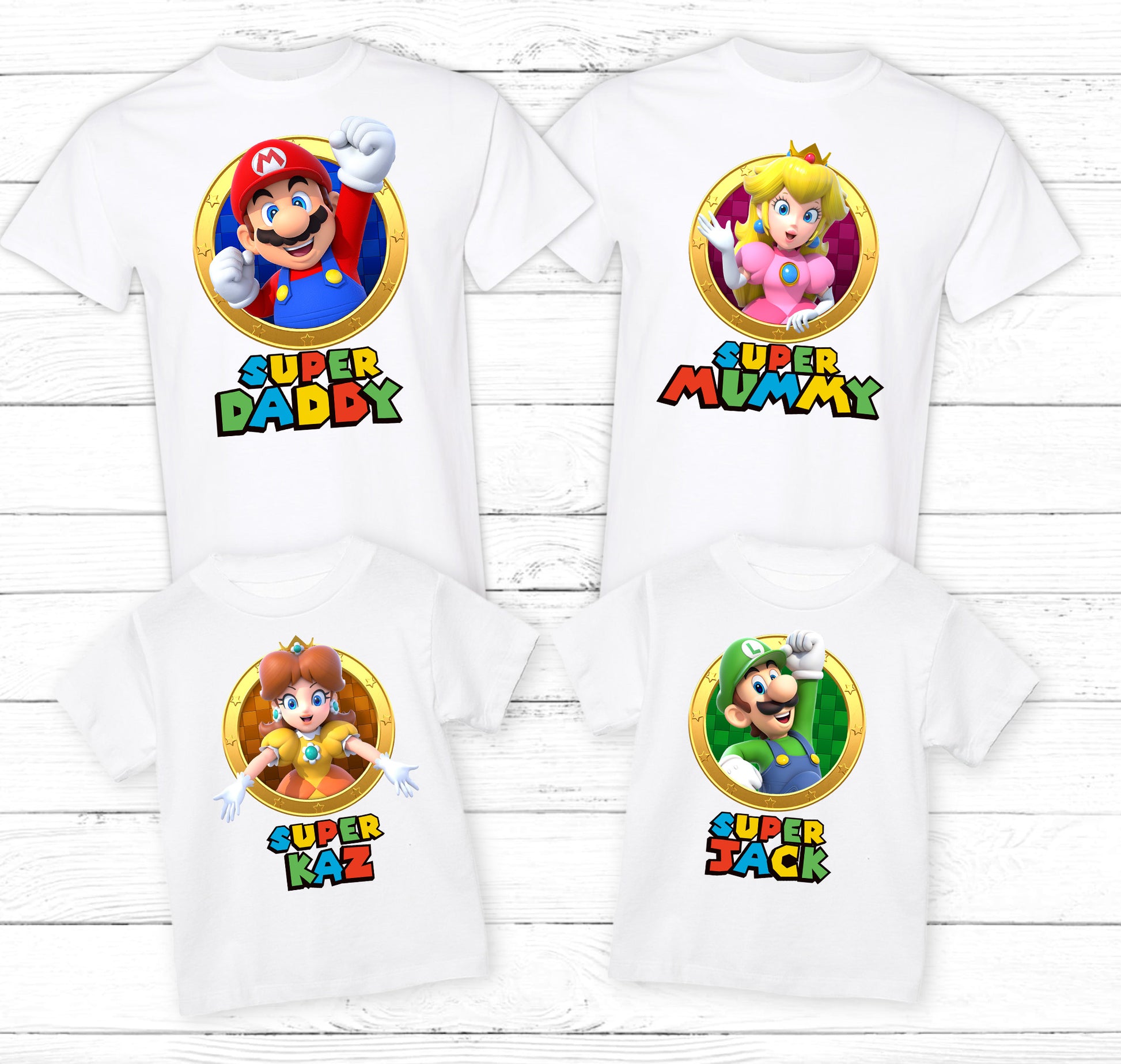 Super Mario inspired kids birthday t-shirt flat view