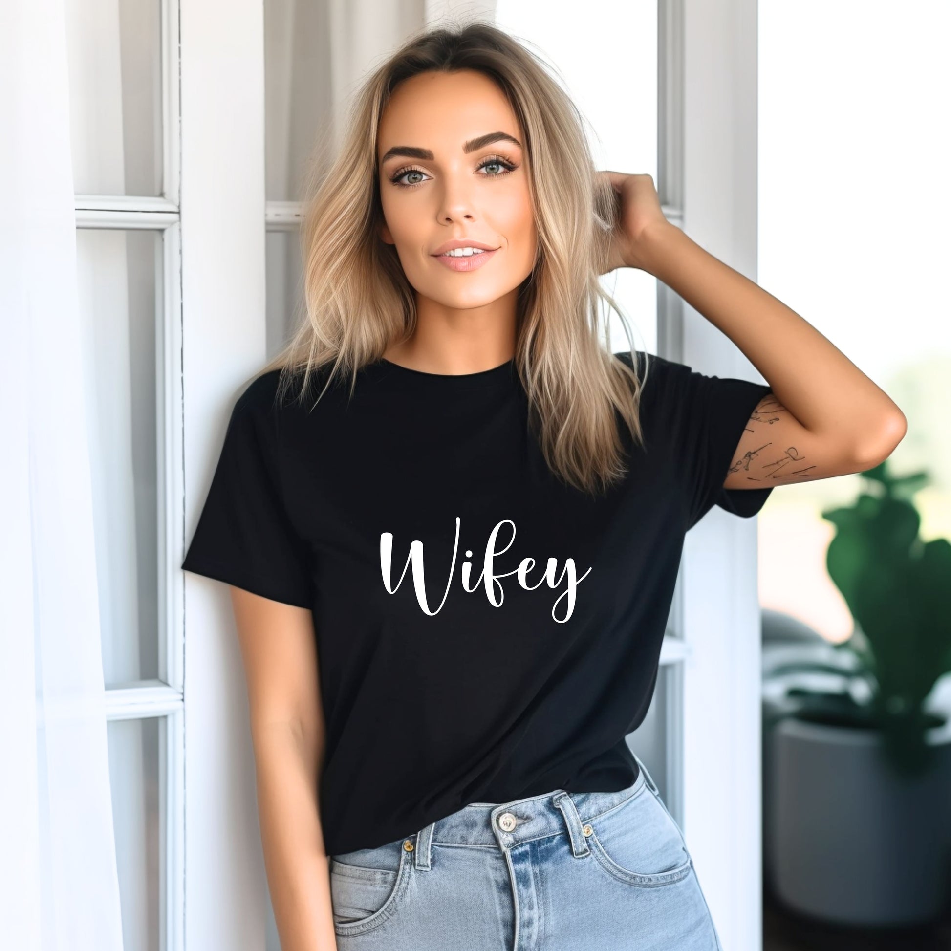 Wedding day matching t-shirts for bride and groom