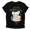 Black t-shirt with a koala graphic and text 'Our First Mother's Day Together 2026' on a white background