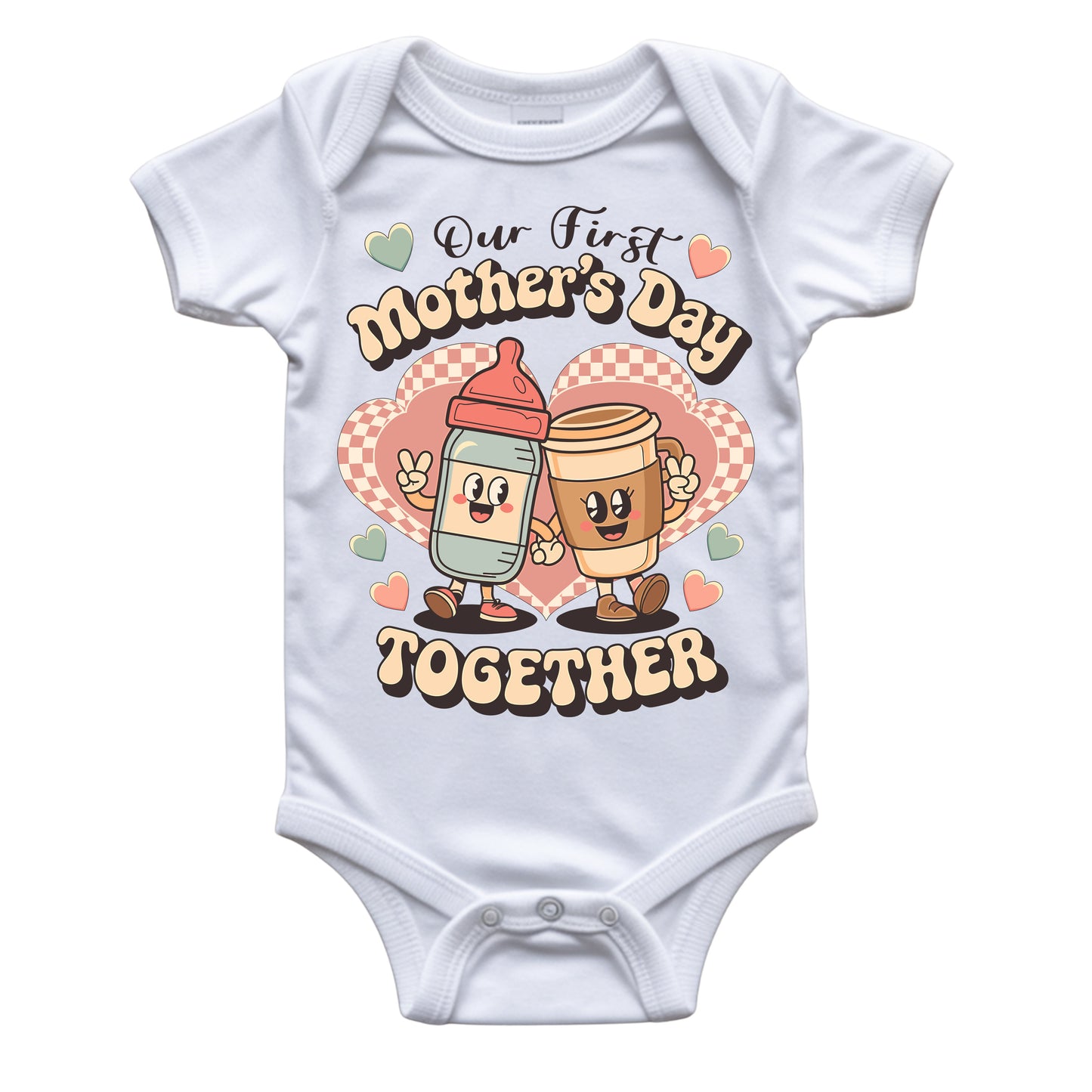 Our First Mothers Day Together Tshirt - Coffee and Baby Bottle Matching Tees