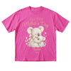 Pink t-shirt with a koala design and text on a white background