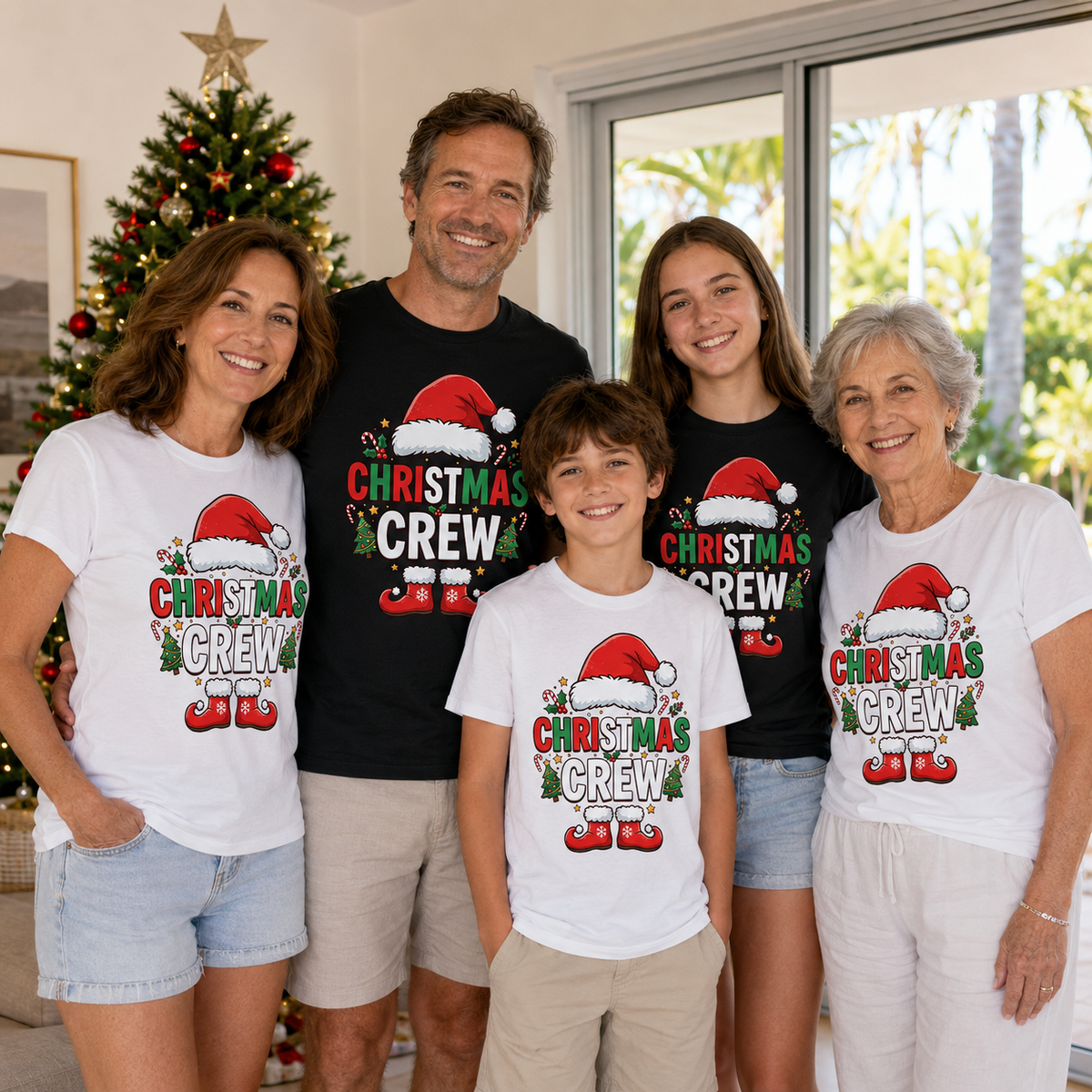 Christmas Crew - Santa Hat & Boots Matching Family Tshirts