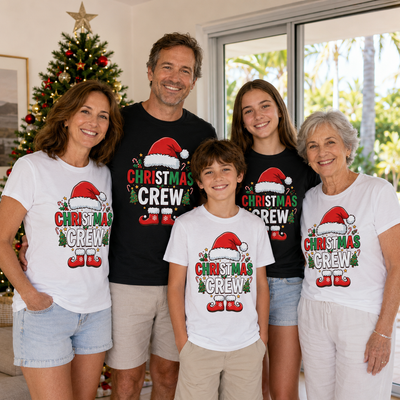 Christmas Crew - Santa Hat & Boots Matching Family Tshirts