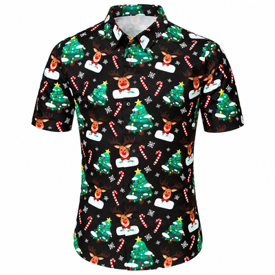 Christmas Button Up Shirt  – Black Reindeer