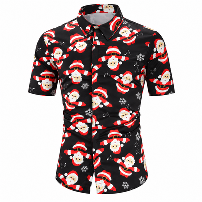 Christmas Button Up Shirt  – Black Santa