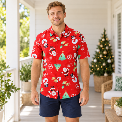 Christmas Button Up Shirt  – Red Santa