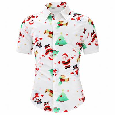 Christmas Button Up Shirt  – White Santa