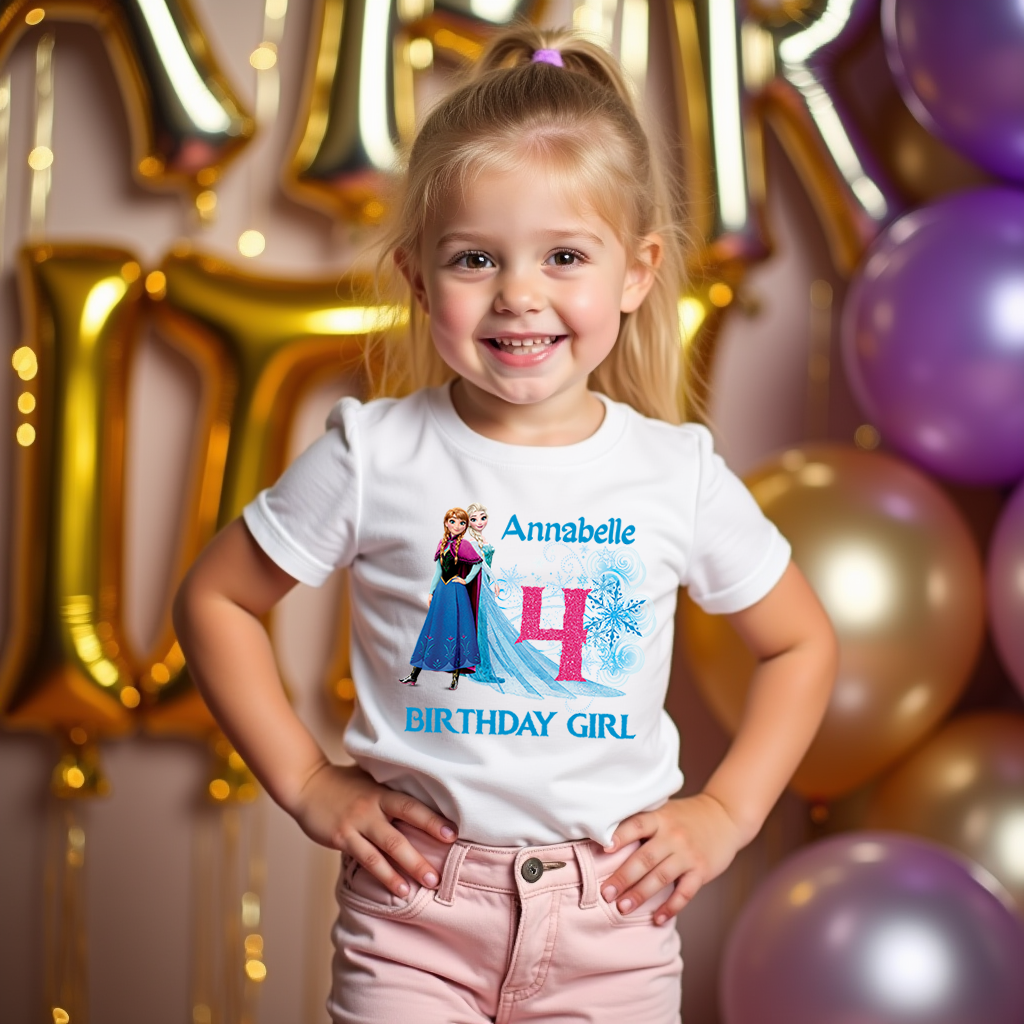 Elsa & Anna Birthday Shirt featuring Disney Frozen inspired design on cotton tee