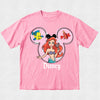 Pink t-shirt with Disney character design on a light gray background