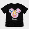 Black t-shirt with Disney character design on a light gray background