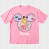 Pink t-shirt with Disney character design on a light gray background