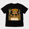 A black short-sleeve t-shirt with a colorful graphic print of an Australian Zoo theme, featuring a cartoon koala, kangaroo, parrot, and safari vehicle, with a personalized name 'PAUL' on a sign.