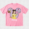 Pink t-shirt with Disney character design on a light gray background