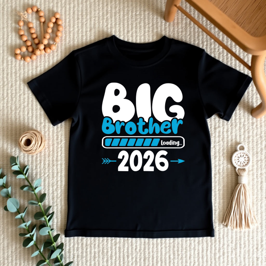 Black t-shirt with 'Big Brother Loading 2026' text on a textured surface.