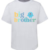 White t-shirt with 'big brother' text and blue monster graphic on a white background