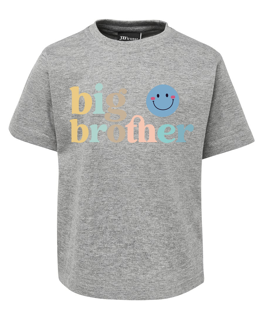 Gray t-shirt with 'big brother' text and smiley face on a white background