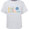 White t-shirt with 'big brother' text and smiley face on a white background