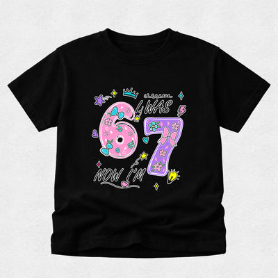 I Was 6 Now I’m 7 Birthday Trend T-Shirt- Floral Crown Theme