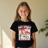 Child wearing a black 'Toy Story' t-shirt with character graphic