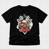 Black t-shirt with a cartoon truck graphic and 'Indianna' text on a light gray background