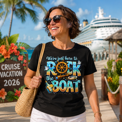 We're Just Here to Rock the Boat - Family Matching Cruise Holiday Tshirt