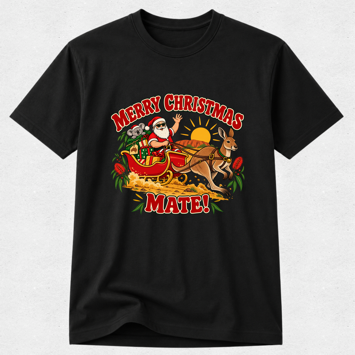 Merry Christmas Mate - Aussie Kangaroo Sleigh Tshirt