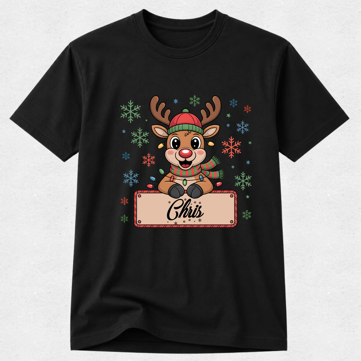 Reindeer Plaque Snowflakes - Personalised Christmas Tshirt