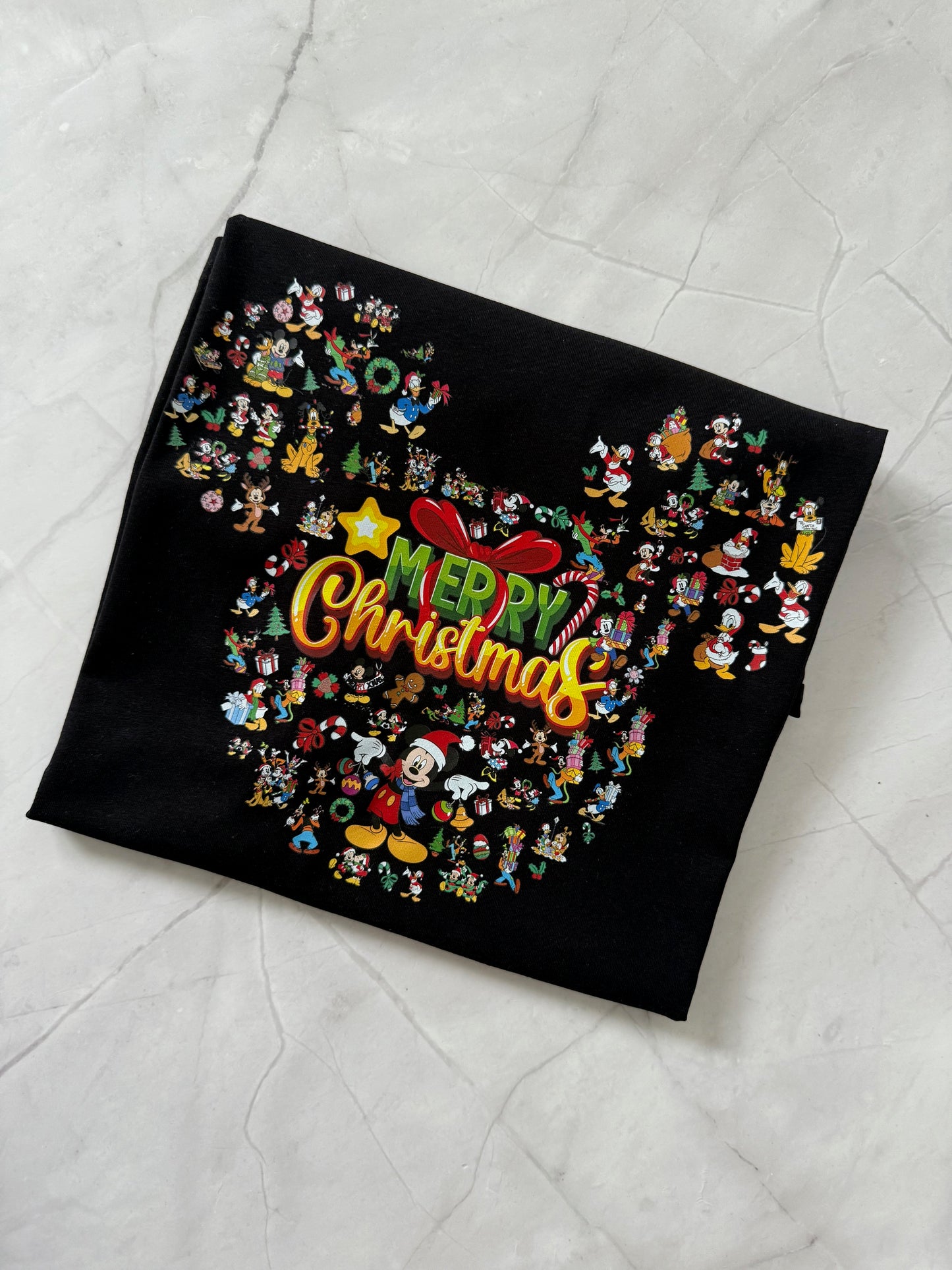 Festive wreath design Christmas t-shirt with Disney inspired characters