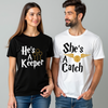 Matching couple t-shirts – She's a Catch & He's a Keeper, fun relationship tees