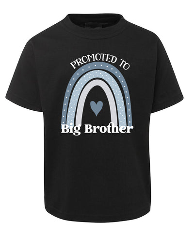 Black t-shirt with rainbow and heart design, text 'Promoted to Big Brother' on a white background
