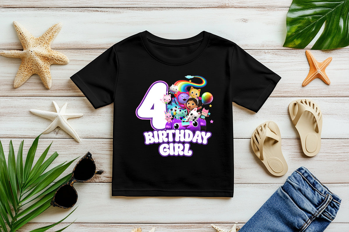 Gabby's Dollhouse themed birthday t-shirt folded