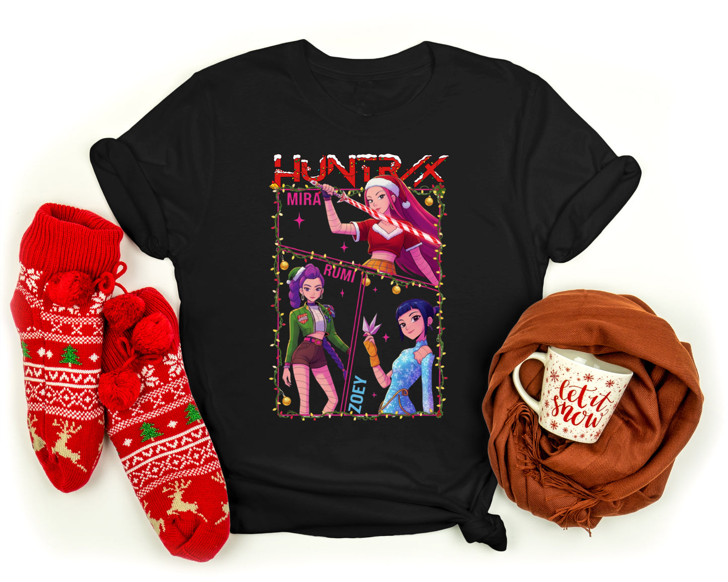 Holiday 3D graphic t-shirt featuring Demon Hunters design with K-Pop eras inspiration.
