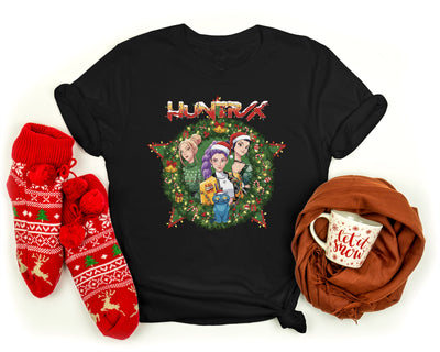 Christmas Bloom 3D Demon Hunters K-Pop graphic t-shirt, bold holiday fashion style.