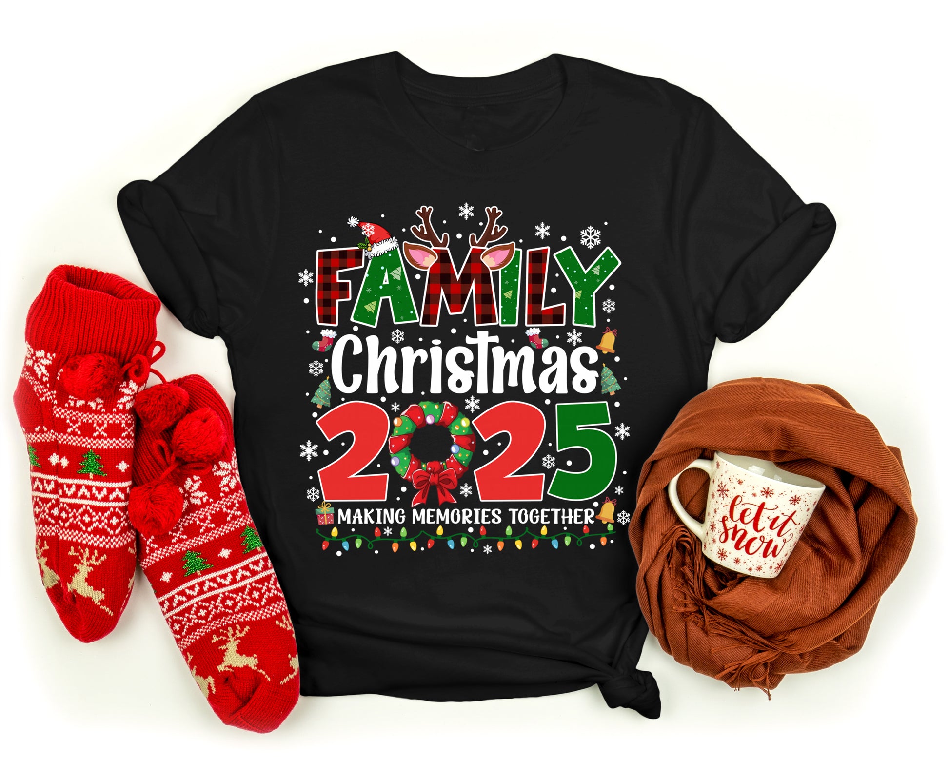 Christmas matching family tees for parties and gatherings, stylish holiday outfit.