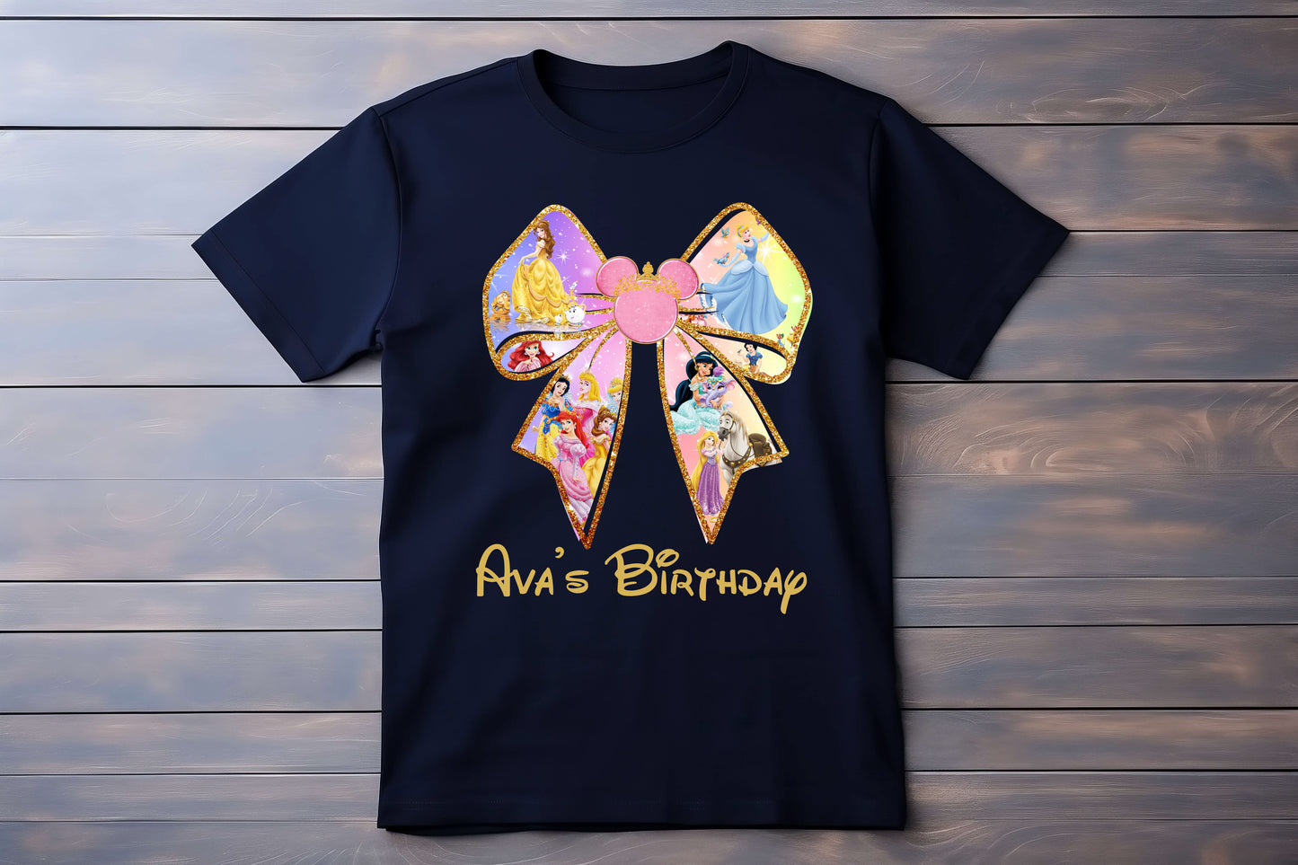 Princess themed bow t-shirt for girls theme park outfit